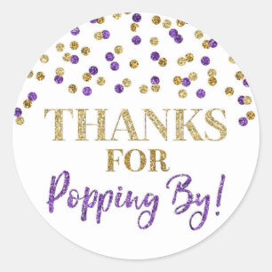 Gouden Paarse Confetti Bedankt voor Popping By Ronde Sticker