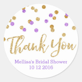 Gouden Paarse Confetti Vrijgezellenfeest Favor Tag Ronde Sticker