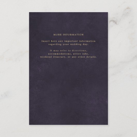Gouden paarse elegante bruiloft gast informatie informatiekaartje (Achterkant)