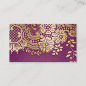 Gouden paarse elegante kanten trouwkaarten plaatskaartje (Achterkant)
