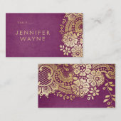 Gouden paarse elegante kanten trouwkaarten plaatskaartje (Voorkant / Achterkant)
