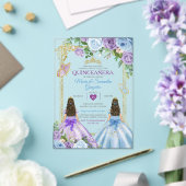 Gouden Paarse en blauwe bloemenkroon Twin Quinceañ Acryl Uitnodigingen (Insitu (Huwelijk))