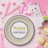 Gouden Paarse en Plum Polka-Dot Papieren Bordje (Feest)