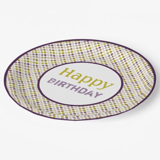 Gouden Paarse en Plum Polka-Dot Papieren Bordje (Gekanteld)