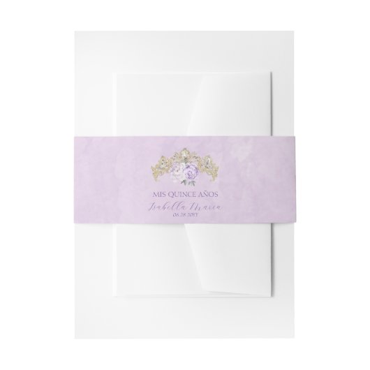 Gouden Paarse Floral Quinceañera Uitnodigingen Wikkel (Voorkant Voorbeeld)