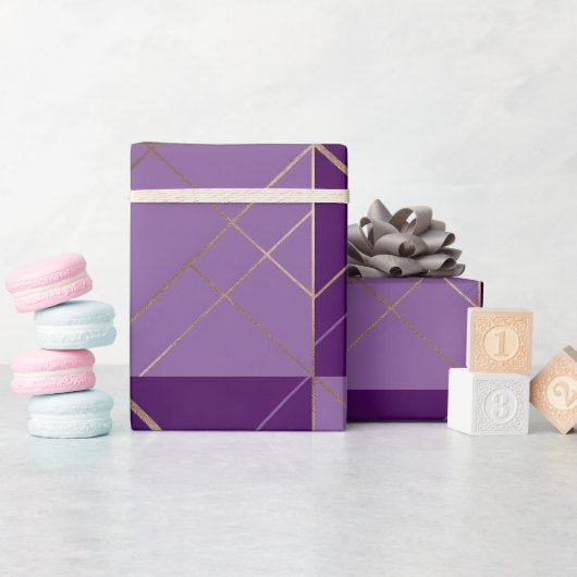 Gouden paarse Geometrische Patroon Wrapping Papier (Baby Shower)