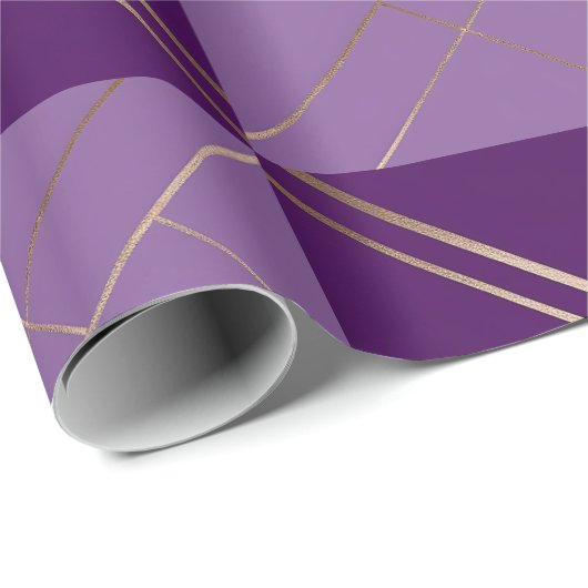 Gouden paarse Geometrische Patroon Wrapping Papier (Rol Hoek)