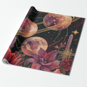 Gouden Paarse Geringde Planeet Hemeltuin Cadeaupapier
