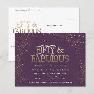 Gouden paarse glitter 50 en fabuleus verjaardagsfe briefkaart