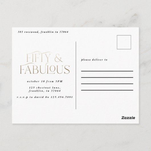 Gouden paarse glitter 50 en fabuleus verjaardagsfe briefkaart (Achterkant)