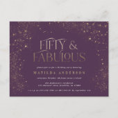 Gouden paarse glitter 50 en fabuleus verjaardagsfe briefkaart (Voorkant)