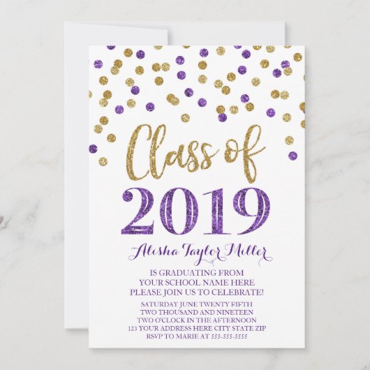 Gouden Paarse Glitter Confetti Graduation Party 20 Kaart (Voorkant)