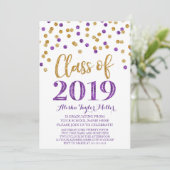 Gouden Paarse Glitter Confetti Graduation Party 20 Kaart (Staand voorkant)