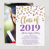 Gouden Paarse Glitter Confetti Graduation Party 20 Kaart (Voorkant / Achterkant)