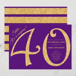 Gouden Paarse Glitter Surprise 40ste Verjaardagsfe Kaart