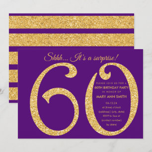 Gouden Paarse Glitter Surprise 60ste Verjaardagsfe Kaart