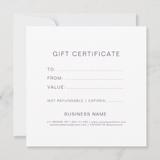 Gouden paarse glitters Elegant cadeaubon (Achterkant)