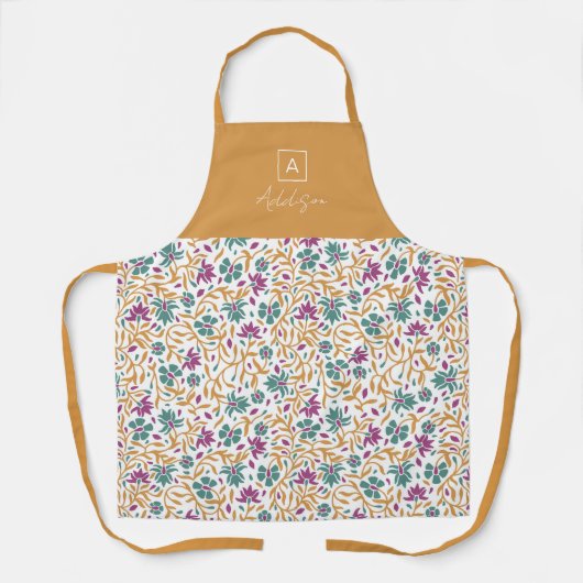 Gouden Paarse groene print gepersonaliseerd monogr Schort (Voorkant)