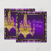 Gouden Paarse kroonluchter verjaardagsfeestje Kaart (Voorkant / Achterkant)