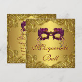 Gouden Paarse Masker Paarse Masquerade Ball Party Kaart (Voorkant / Achterkant)