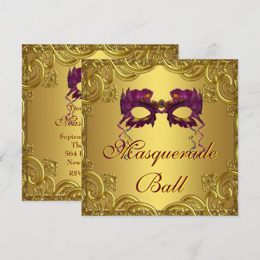 Gouden Paarse Masker Paarse Masquerade Ball Party Kaart (Voorkant / Achterkant)