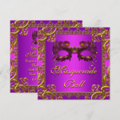 Gouden Paarse Masker Paarse Masquerade Party Kaart (Voorkant / Achterkant)