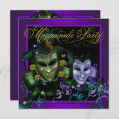 Gouden Paarse Masquerade Party Uitnodigingen (Voorkant / Achterkant)
