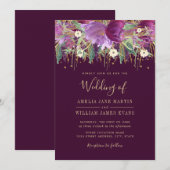 Gouden Paarse Mousserende Amethist Uitnodiging (Voorkant / Achterkant)