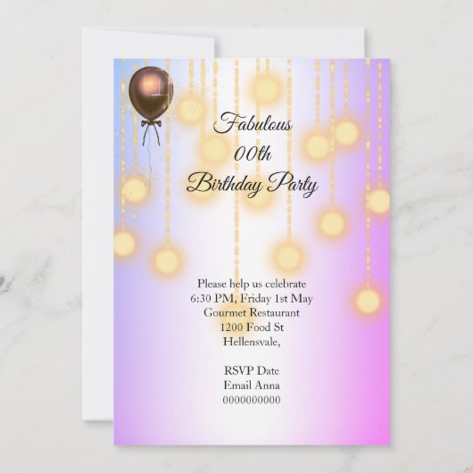 Gouden Paarse roze lichten van zaterdag Uitnodigin Save The Date (Achterkant)