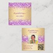 Gouden paarse roze profielfoto qr code vierkante visitekaartje (Voorkant / Achterkant)