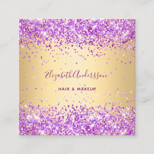 Gouden paarse roze profielfoto qr code vierkante visitekaartje (Voorkant)