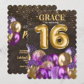 Gouden Paarse Sweet Sixteen Verjaardag Kaart (Voorkant / Achterkant)