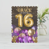 Gouden Paarse Sweet Sixteen Verjaardag Kaart (Staand voorkant)