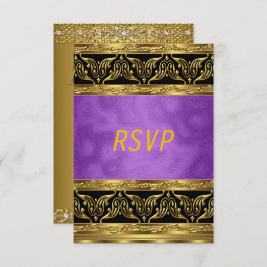 Gouden Paarse verjaardagsuitnodiging RSVP (Voorkant / Achterkant)