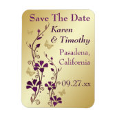 Gouden, Paarse vlinder bloemen sparen de datum mag Magneet (Verticaal)