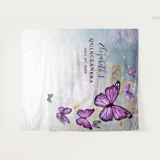 Gouden Paarse Vlinder Foto Achtergrond Tapestries Wandkleed (Voorkant (horizontaal))