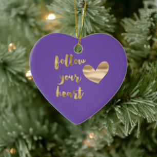 Gouden Paarse volg je hart Keramisch Ornament