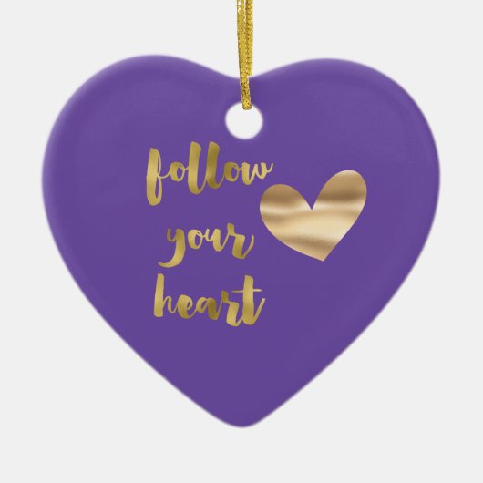 Gouden Paarse volg je hart Keramisch Ornament (Voorkant)