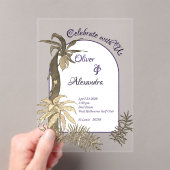 Gouden & Paarse Waterverf regenwoud bruiloft Acryl Uitnodigingen (Insitu (Draagbaar))