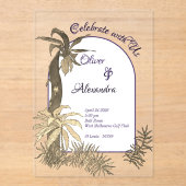 Gouden & Paarse Waterverf regenwoud bruiloft Acryl Uitnodigingen (Voorkant)