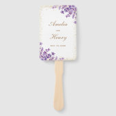 Gouden Paarse Waterverf Violet Lavendel Bruiloft Handwaaier (Voorkant)
