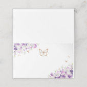 Gouden paarse wilde bloemen vlinder plaatskaartje (Buitenkant ongevouwen)