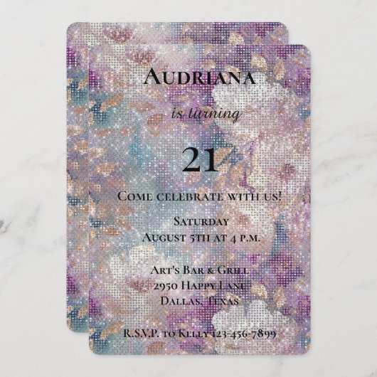 Gouden Paarse Witte Bloemen Sparkle Verjaardag Kaart (Voorkant / Achterkant)