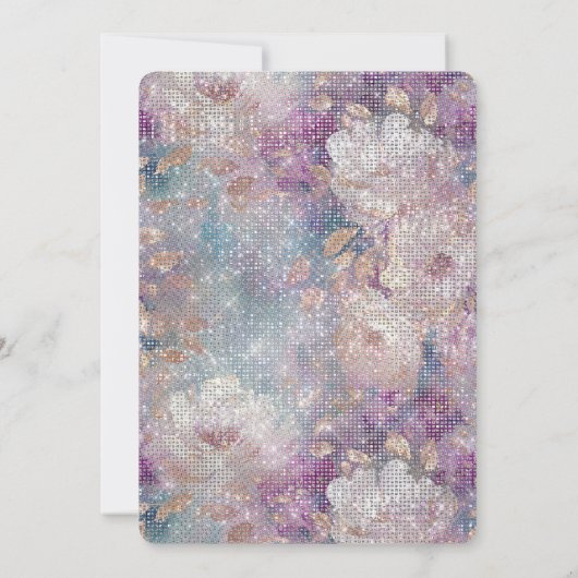 Gouden Paarse Witte Bloemen Sparkle Verjaardag Kaart (Achterkant)