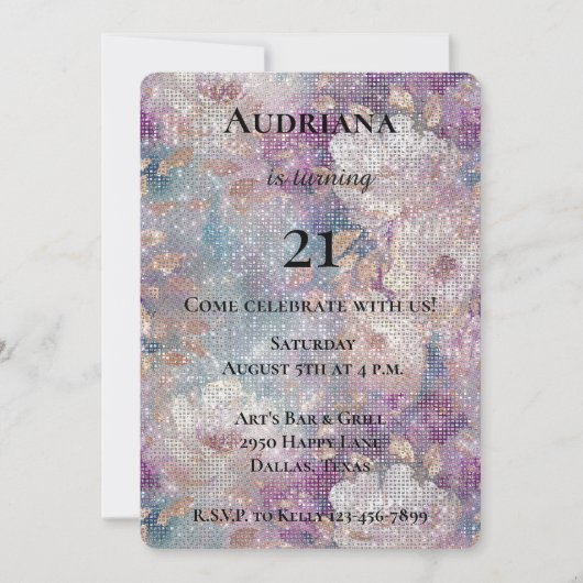 Gouden Paarse Witte Bloemen Sparkle Verjaardag Kaart (Voorkant)