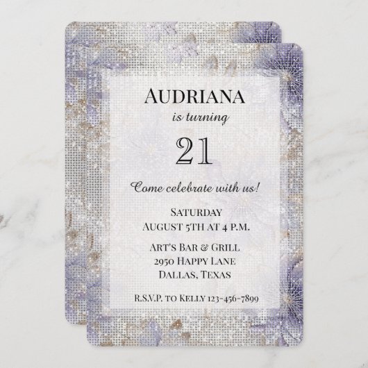 Gouden Paarse Witte Bloemen Sparkle Verjaardag Kaart (Voorkant / Achterkant)