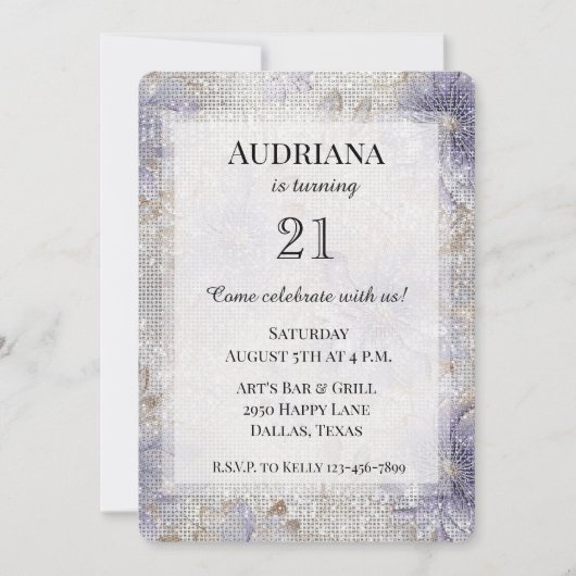 Gouden Paarse Witte Bloemen Sparkle Verjaardag Kaart (Voorkant)