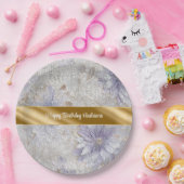 Gouden Paarse Witte Bloemen Sparkle Verjaardag Papieren Bordje (Feest)