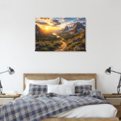 Gouden pad door het bergen canvasprint canvas afdruk (Insitu (Slaapkamer))