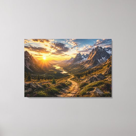 Gouden pad door het bergen canvasprint canvas afdruk (Voorkant)